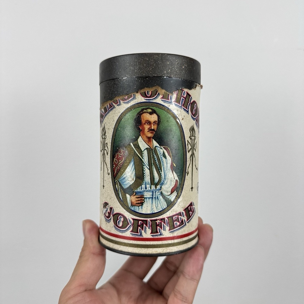 RARE Antique King Othon Coffee Tin Tudor House Corp New York Greek Turkish 1940s